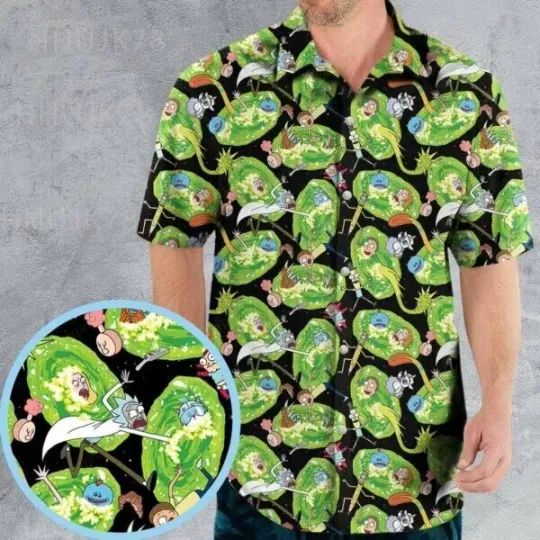 Rick and Rickandmorty Splash Pattern Hawaiian Shirt