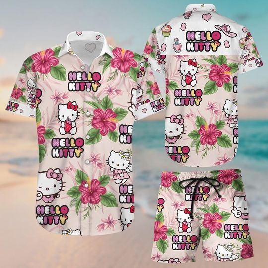 Hello Kitty Button Shirt, Unisex Shorts, Cute Kitty Cat Hawaiian Shirt, Hello Kitty Shirt, My Melody Shirt, Summer Beach Vacation Shirt