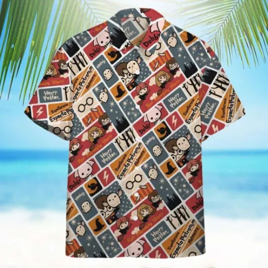 Harry Potter Cute Chibi Characters All Over Print 3D Hawaiian Shirt