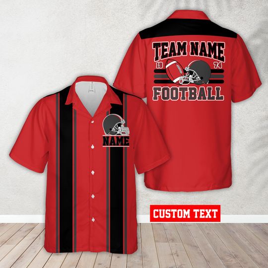Personalized Name Football Team Hawaiian Shirt, Custom Color American Football Button Up Shirt, Game Day Summer Shirt For Football Fan Lover