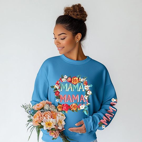Mama Graphic Sweater | Cozy Gift for Moms, Mother's Day Sweatshirt, Floral Graphic Sweatshirt | 3D Graphic Crewneck | All-over Design