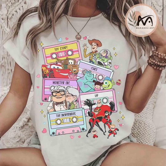 Disney Pixar Characters Cassette Tapes Shirt, Pixar Fest Disneyland Shirt, Toy Story Disney Up Incredible Pixar Family Disneyland Trip