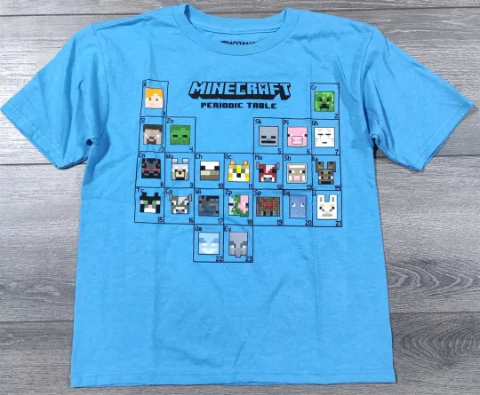 Minecraft Shirt Boys Medium 8 Periodic Table Enderman Blue Tee T-Shirt Gift