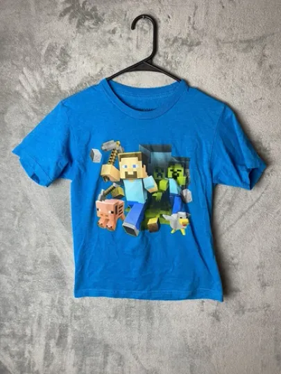 Mojang Kids Large Minecraft T-Shirt Blue Graphic Tee