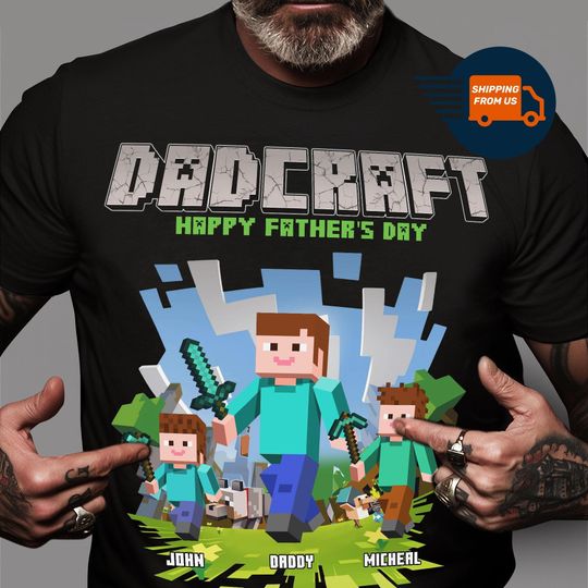 Personalized DadCraft T-shirt, A Minecraft Movie Shirt For Kids, Chicken Jockey Gaming, Happy Father's Day Gift, Trending Game Unisex Tee