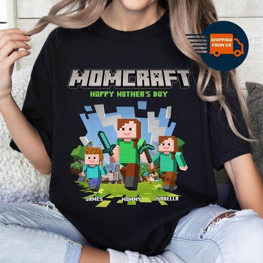 Personalized MomCraft T-shirt, A Minecraft Movie Shirt, Chicken Jockey Gaming, Happy Mother's Day Gift, Trending Game Unisex Tee