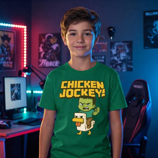 Youth Chicken Jockey Minecraft Shirt, Chicken Jockey, Minecraft T-shirt, Funny Gamer Tee - A Minecraft Movie Chicken Jockey, Gift for Gamers