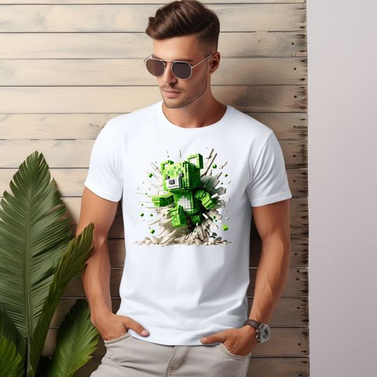 Minecraft Style Teddy Bear Hole a Wall T-shirt, Shirt Design Svg- Png , 3D Sublimation Design, Shirt PNG, Instant Digital Download Printable