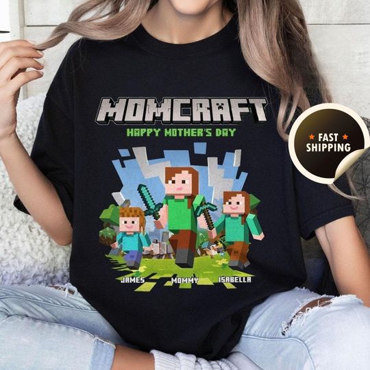Personalized MomCraft T-shirt, A Minecraft Movie Shirt, Chicken Jockey Gaming, Happy Mother's Day Gift, Trending Game Unisex Tee