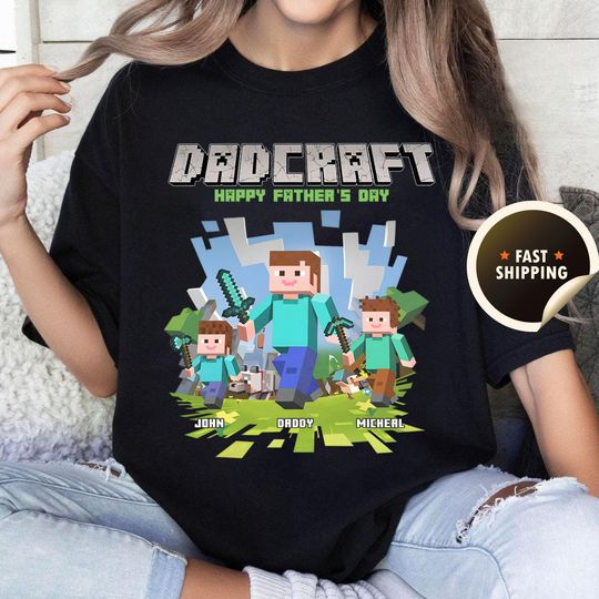 Personalized DadCraft T-shirt, A Minecraft Movie Shirt, Chicken Jockey Gaming, Happy Father's Day Gift, Trending Game Unisex Tee
