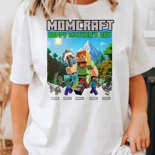 MomCraft T-shirt, Custom A Minecraft Movie Shirt, Chicken Jockey Gaming, Happy Mother's Day Gift, Trending Game Unisex Tee, Game Kids Tee