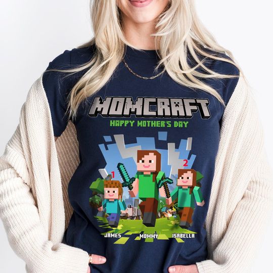 Personalized MomCraft T-shirt, A Minecraft Movie Shirt, Chicken Jockey Gaming Tee, Happy Mother's Day Gift For Mom Kid, Game Shirt