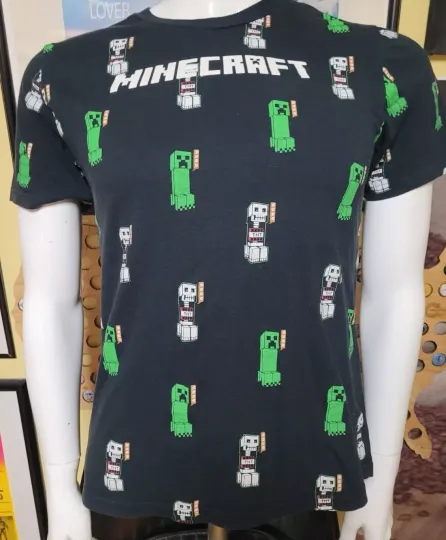 Minecraft Allover Print Creeper Skeleton TNT T Shirt Youth XL Mojang NICE Gamer