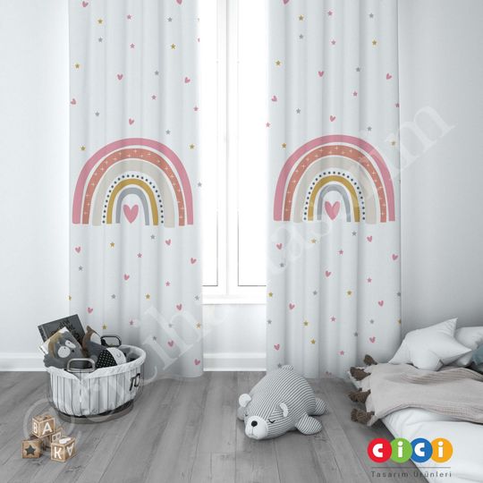 Pink Rainbow Window Curtains
