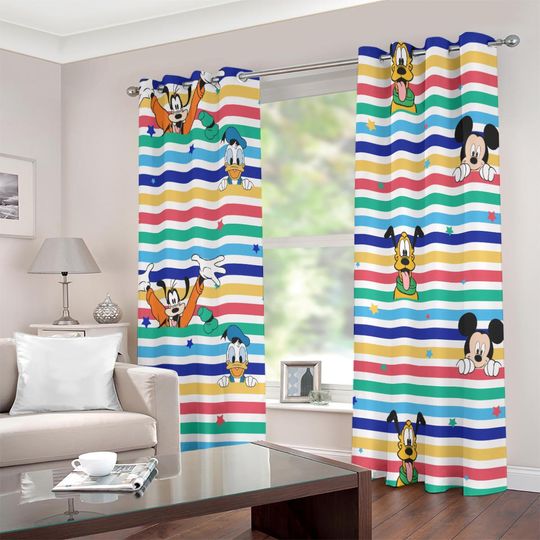 Disney Character Rainbow Theme Striped Window Curtains