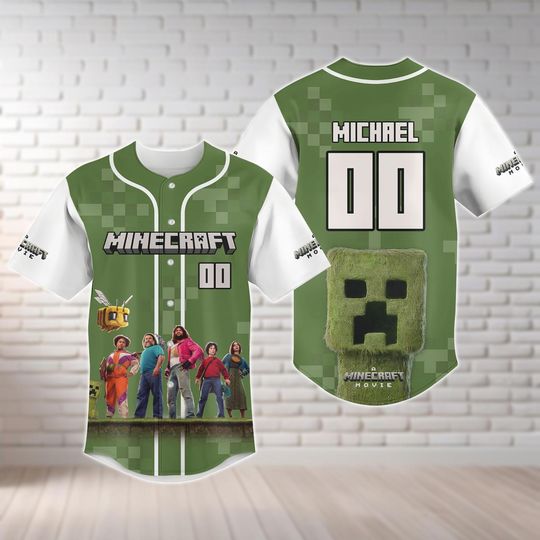 Custom Minecraft Movie Baseball Jersey, Minecraft Creeper Baseball Shirt, Minecraft Video Game Jersey Shirt, Gamer Shirt, Gaming Shirt