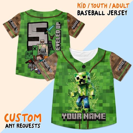 Personalized Creeper Birthday Boy Jersey, Minecraft Boy Birthday Jersey, Minecraft Birthday Tee, Kids Birthday Jersey, Minecraft Jersey