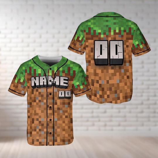 Personalized Minecraft Characters Baseball Jersey, Pixel Art Gamer Shirt, A Minecraft Movie Shirt, Gamer Gift, Minecraft Cosplay Outfit