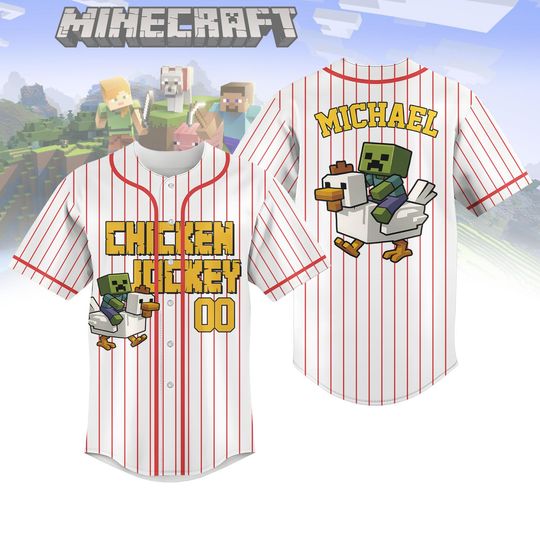 Custom Chicken Jockey Baseball Jersey, Hilarious Cotton Gamer Gift, Cartoon Baseball Shirt, Chicken Lovers Shirt, Minecraft Movie Shirt