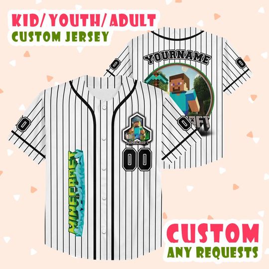 Personalized Minecraft Movie Character Baseball Jersey, Custom Minecraft Men Jersey, Movie Game Jersey, Minecaft Lovers 16425DNCJS6