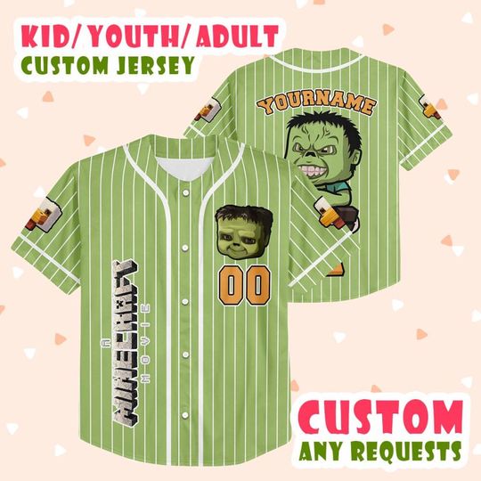 Customized Minecraf 2025 Movie Incredible Hulk Pixel Baseball Jersey, Minecraft Incredible Hulk 2025 Jersey, Custom Jersey Games 17425DNCJS4