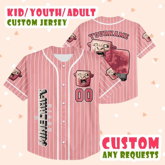 Customized Minecraf 2025 Movie Pink Sheep Pixel Baseball Jersey, Minecraft Sheep 2025 Jersey, Custom Jersey Kids, Games Lovers 17425DNCJS5