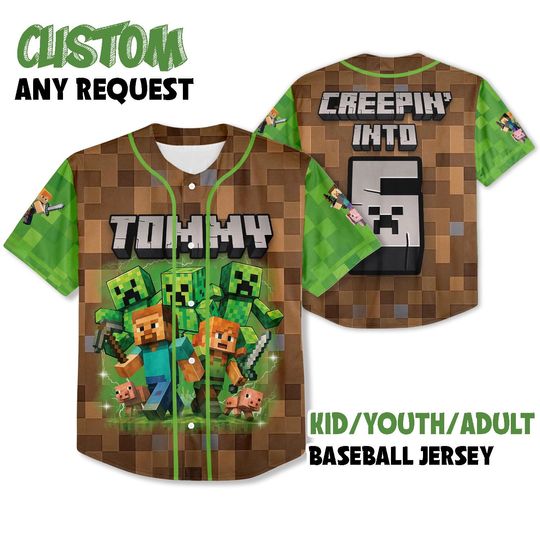 Personalized Creeper Birthday Boy Jersey, Minercraft Boy Birthday Jersey, Minercraft Birthday Tee, Minercraft Jersey, Video Pixel Game