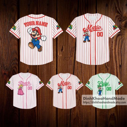 Custom Super Mario Baseball Jersey, Super Mario Luigi Princess Peach Birthday Girl Jersey, Mario Birthday Boy Gift, Mario Family Shirt