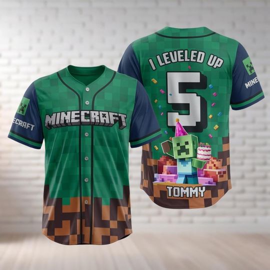 Personalized Creeper Minecraft Birthday Baseball Jersey Shirt, Minecraft Movie Baseball Shirt, I Leveled Up Shirt, Video Game Shirt