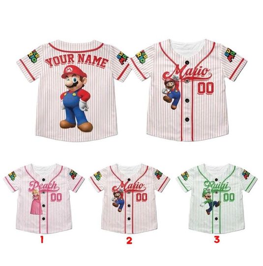 Personalized Super Mario Baseball Jersey, Super Mario Luigi Princess Peach Birthday Girl Jersey, Mario Birthday Boy Gift, Mario Family Shirt
