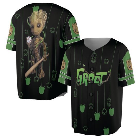Groot Black Green Patterns Disney Baseball Jersey