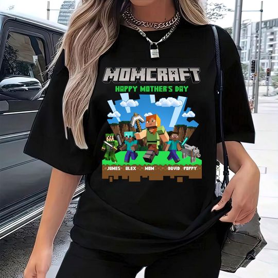 Personalized MomCraft Shirt, A Minecraft Movie Shirt, Custom Name Shirt, Chicken Jockey Gaming, Happy Mother's Day Gift, Trending Game Tee