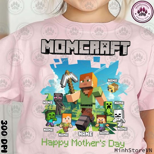 Happy Mother's Day Gift, Personalized MomCraft With Kids, Gamer Mom, Cartoon Mom, Video Game Movie