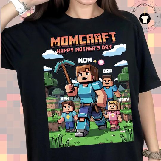 Personalized MomCraft T-shirt, A Minecraft Movie, Chicken Jockey Gaming, Happy Mother's Day Gift