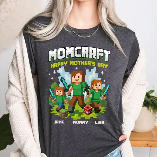 Personalized MomCraft Shirt, A Minecraft Movie Shirt, Chicken Jockey Gaming, Happy Mother's Day Gift, Trending Game Unisex Tee