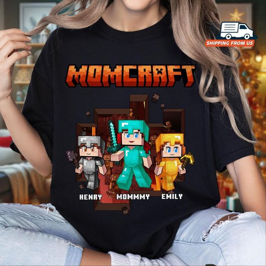 Personalized Momcraft Tshirt, A Minecraft Movie Shirt For Kids And Mom, MomCraft With Kids Unisex Tee, Happy Mother's Day 2025 Gift