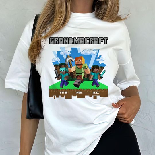 Personalized GrandmaCraft Shirt, A Minecraft Movie Shirt, Custom Name Shirt, Chicken Jockey Gaming, Happy Mother's Day Gift, Trending Game