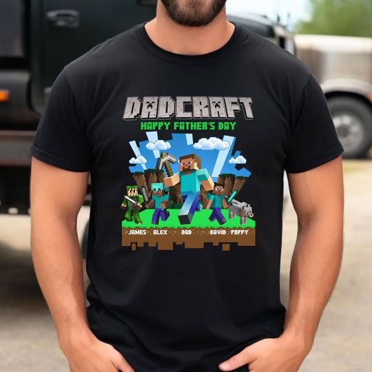 Personalized DadCraft Shirt, A Minecraft Movie Shirt, Custom Name Shirt, Chicken Jockey Gaming, Happy Father's Day Gift, Trending Game Tee