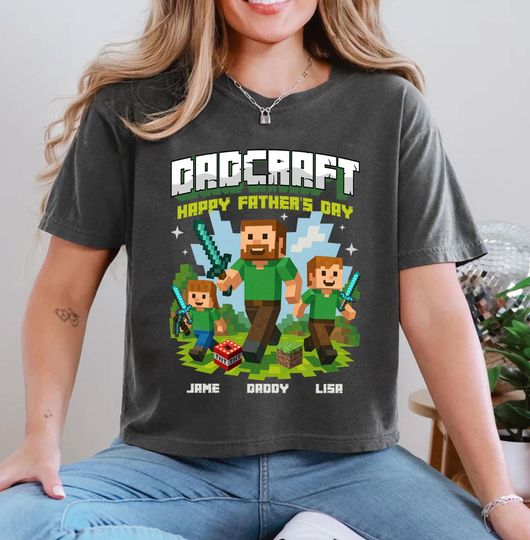 Personalized DadCraft T-shirt, A Minecraft Movie Shirt For Kids, Chicken Jockey Gaming, Happy Father's Day Gift, Trending Game Unisex Tee