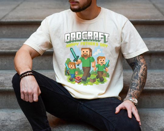 Discover Retro DadCraft T-Shirt, A Minecraf Movie Shirt For Kids, Chicken Jocky Gaming, Happy Father's Day Gift, Trending Game Unisex Tee