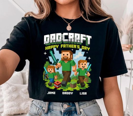 Personalized DadCraft T-shirt, A Minecraft Movie Shirt For Kids, Chicken Jockey Gaming, Happy Father's Day Gift, Trending Game Unisex Tee