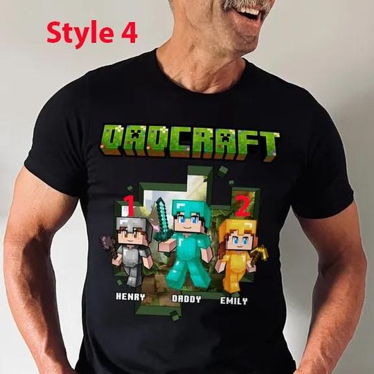 Personalized Dadcraft T-shirt, A Minecraft Movie Shirt, Chicken Jockey Gaming Tee, Happy Father's Day Gift For Dad Kid, Dad Game Shirt