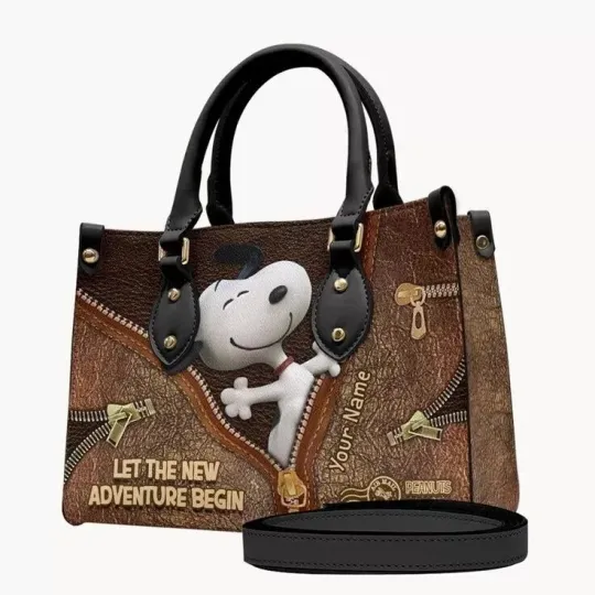 Personalized Snoppy Peanuts Leather Bag, Dog Lovers Women's Leather Bag Gift