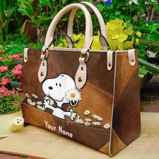 Personalized Snoppy Peanuts Leather Bag, Dog Lovers Women's Leather Bag Gift