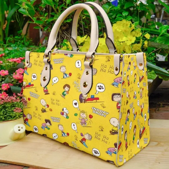 Personalized Snoppy Peanuts Leather Bag, Dog Lovers Women's Leather Bag Gift