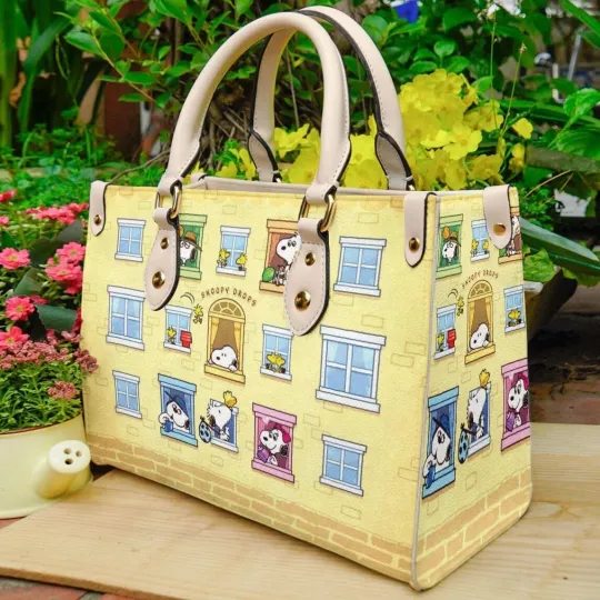 Personalized Snoppy Peanuts Leather Bag, Dog Lovers Women's Leather Bag Gift