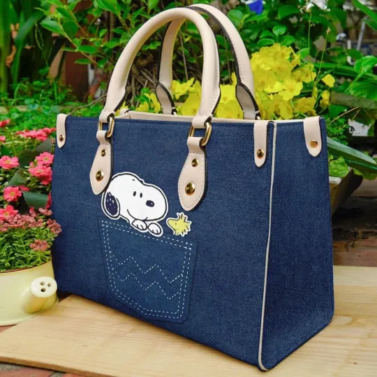 Snoppy Peanuts Leather Bag, Dog Lovers Women's Leather Bag Gift