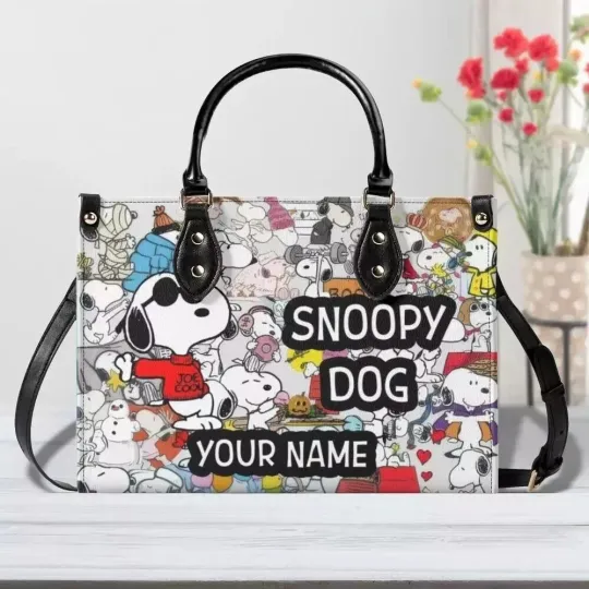 Personalized Snoppy Peanuts Leather Bag, Dog Lovers Women's Leather Bag Gift