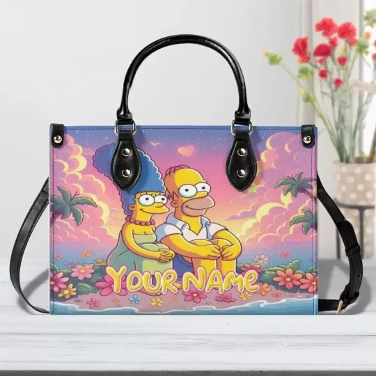 Personalized The Simpsons Family Leather Handbag, The Simpsons Lovers Gift