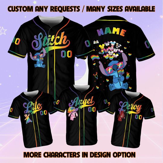 Disney Lilo & Stitch LGBT Rainbow Jersey, Disney Pride Family Shirt, Gay Lesbian Support Pride Month 2025, WDW DisneylandTrip Matching Shirt